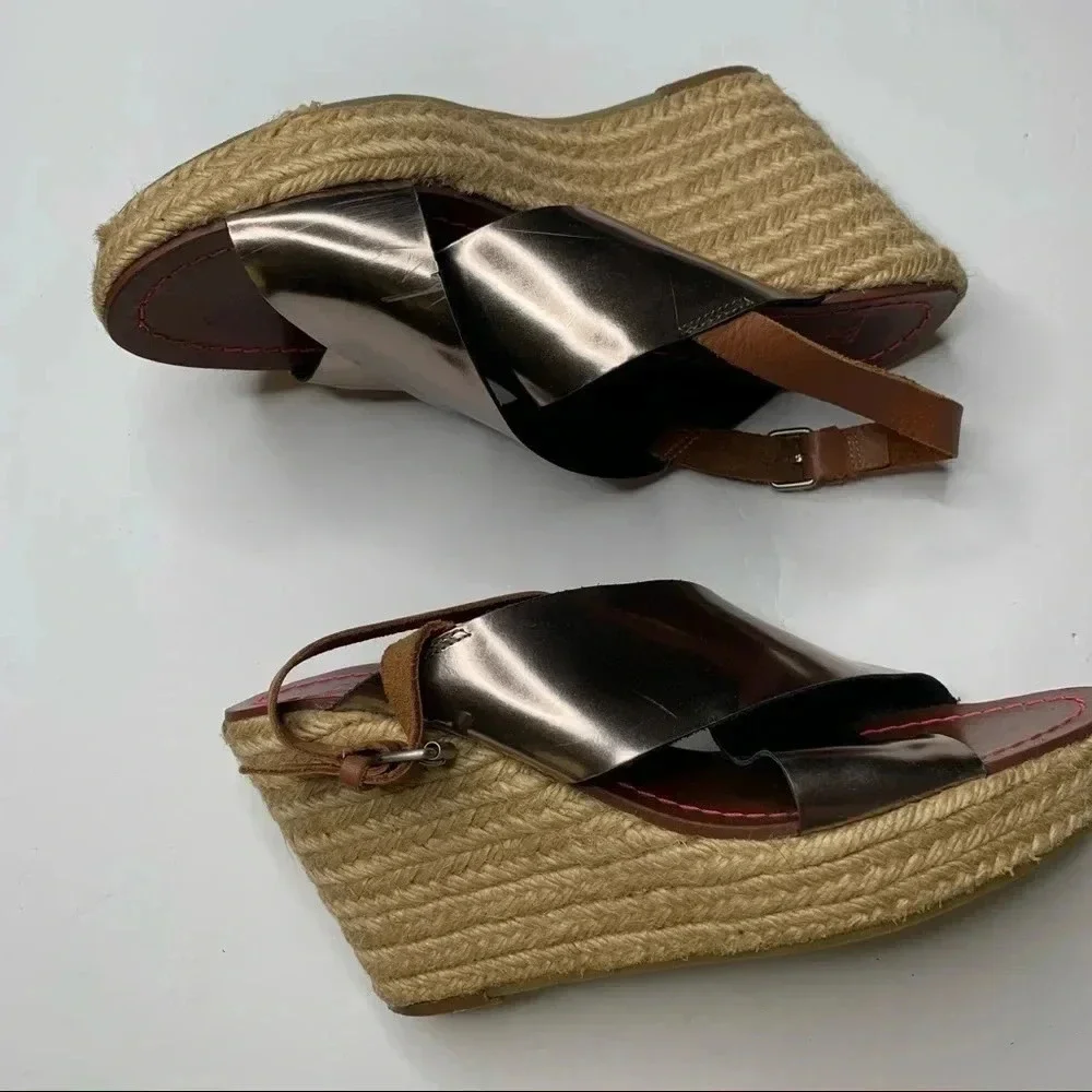 Boden Platinum Espadrille Wedge Sandals Size 40